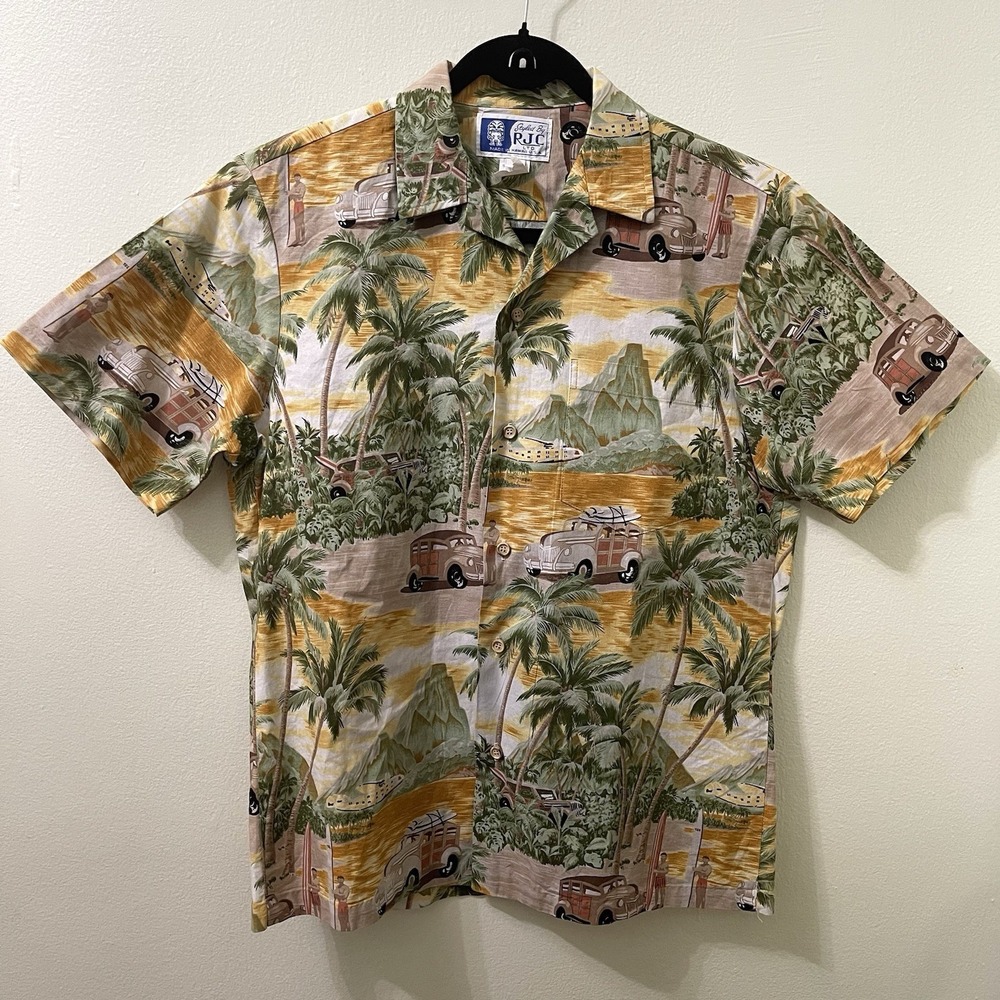 Vintage RJC Hawaii Aloha Shirt Small Tropical Surf Woody Wagon Made USA - Picture 1 of 3